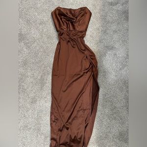 Everly Maxi corset dress with high slit chocolate from babyboo fashion